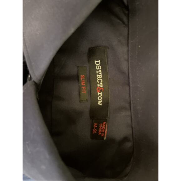 NWT Dstrct & Row Mens Medium Slim Fit Button Front Navy Blue Long Sleeve Shirt - Picture 4 of 8